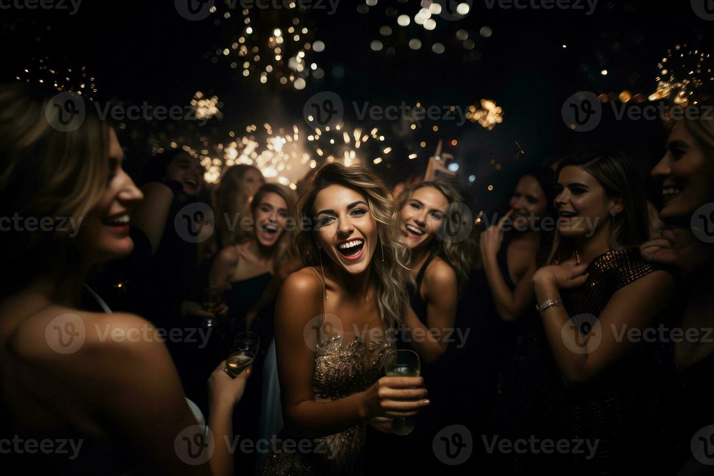 A festive gathering with friends and family as they count down to the New Year at a dazzling New Year's Eve party. Generative Ai photo