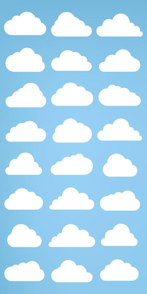 nubes caroon estilo, en un plano diseño y conjunto de suave nubes colección en plano diseño estilos, nube conceptos, nubes elementos vector