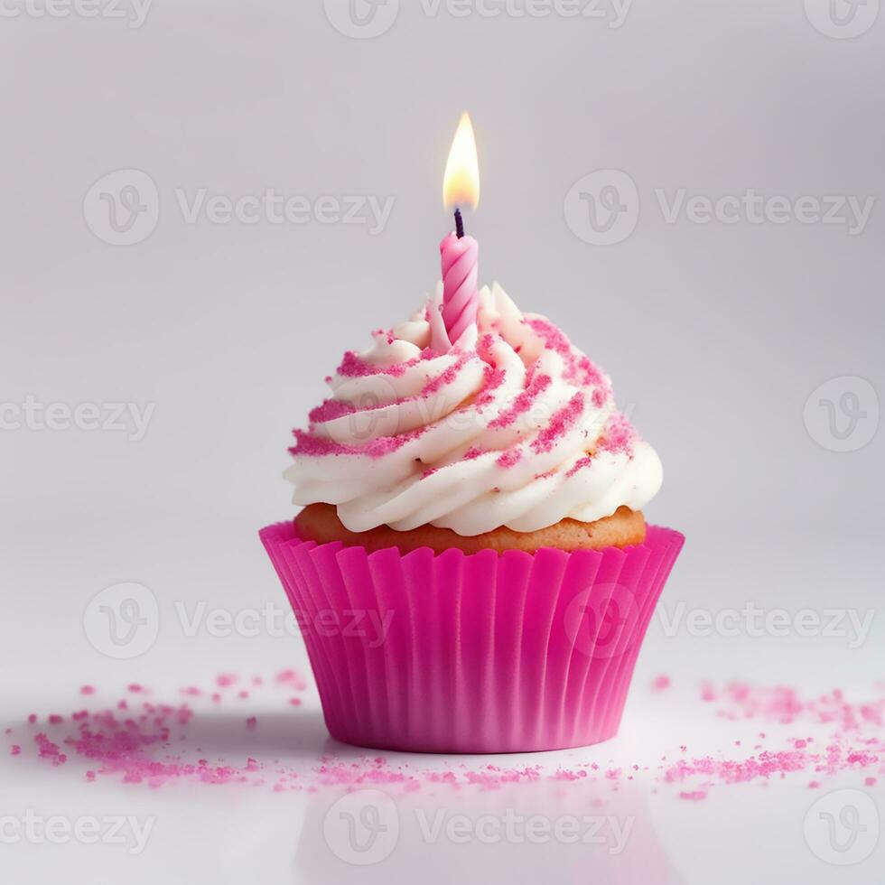 AI Generative Birthday cupcake with candles on top photo