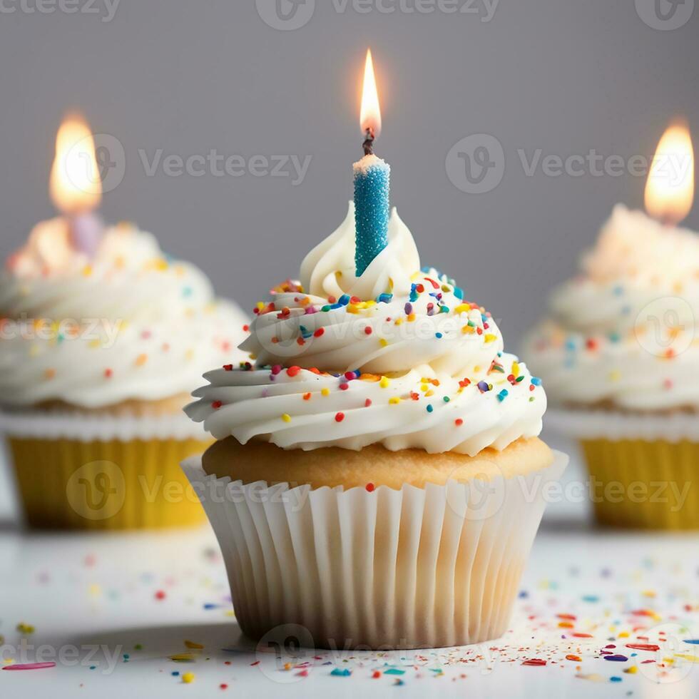AI generative  birthday cupcakes with candles photo