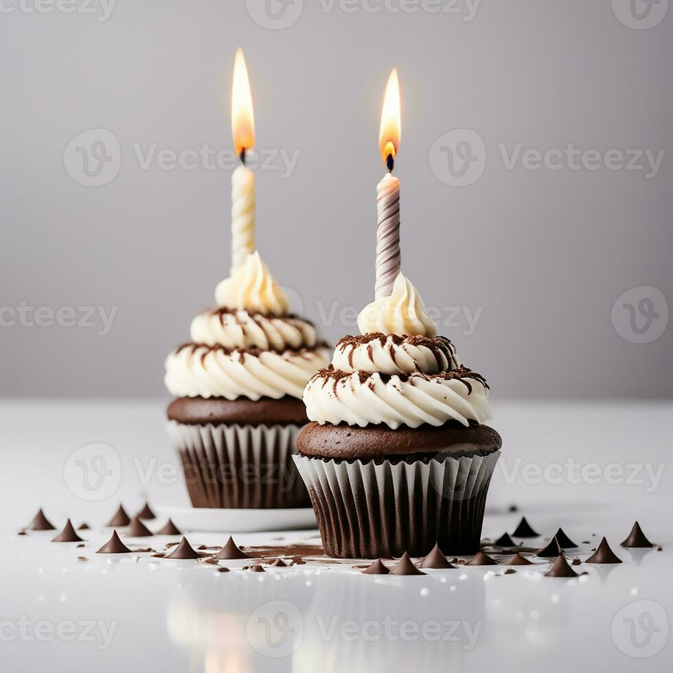 AI generative  birthday cupcakes with candles photo