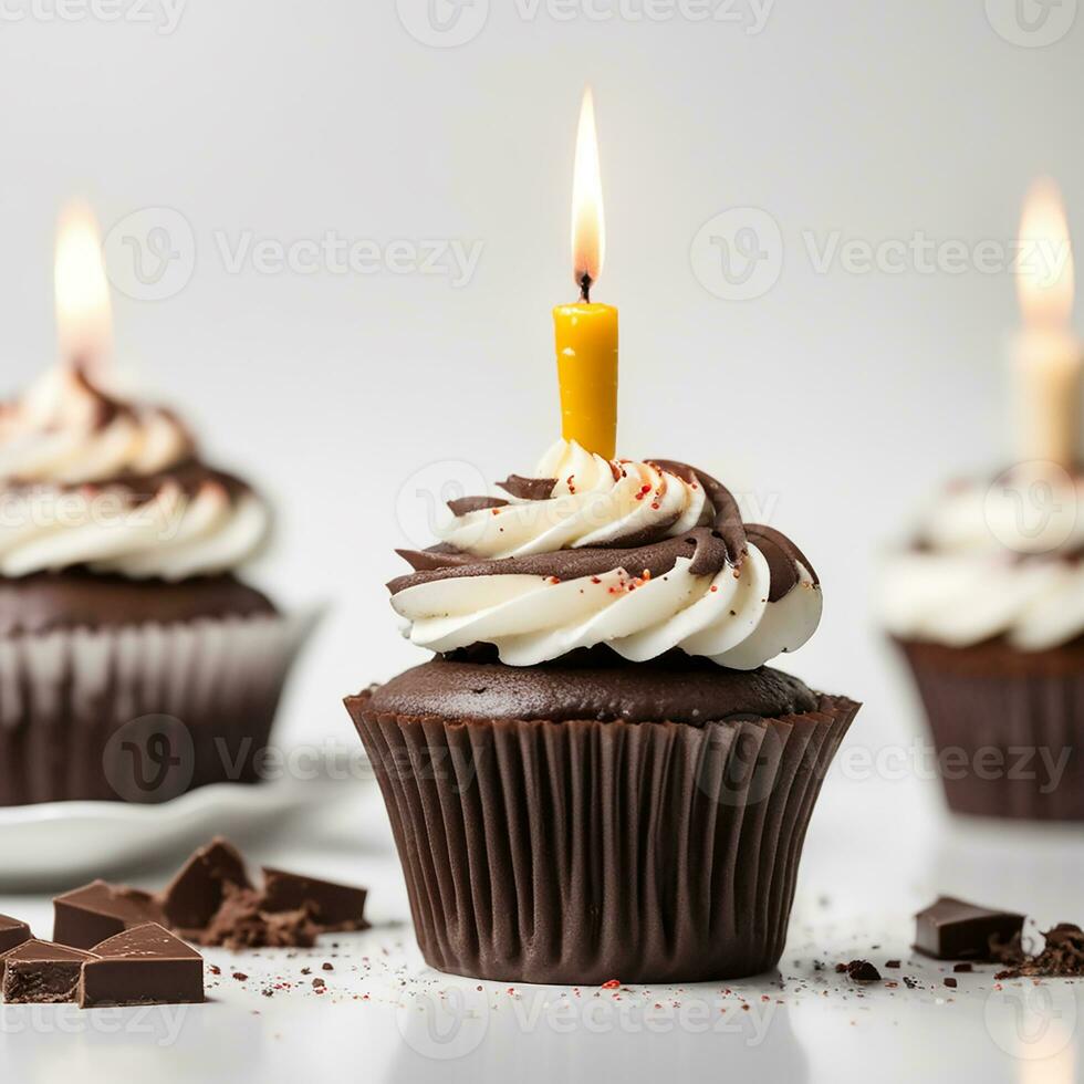 Birthday cupcake with candles on top ai generative photo