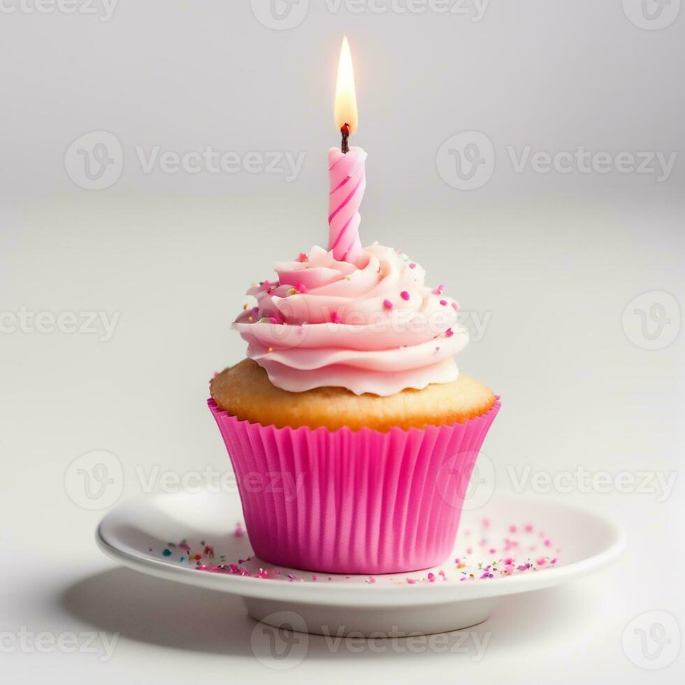 AI Generative Birthday cupcake with candles on top photo