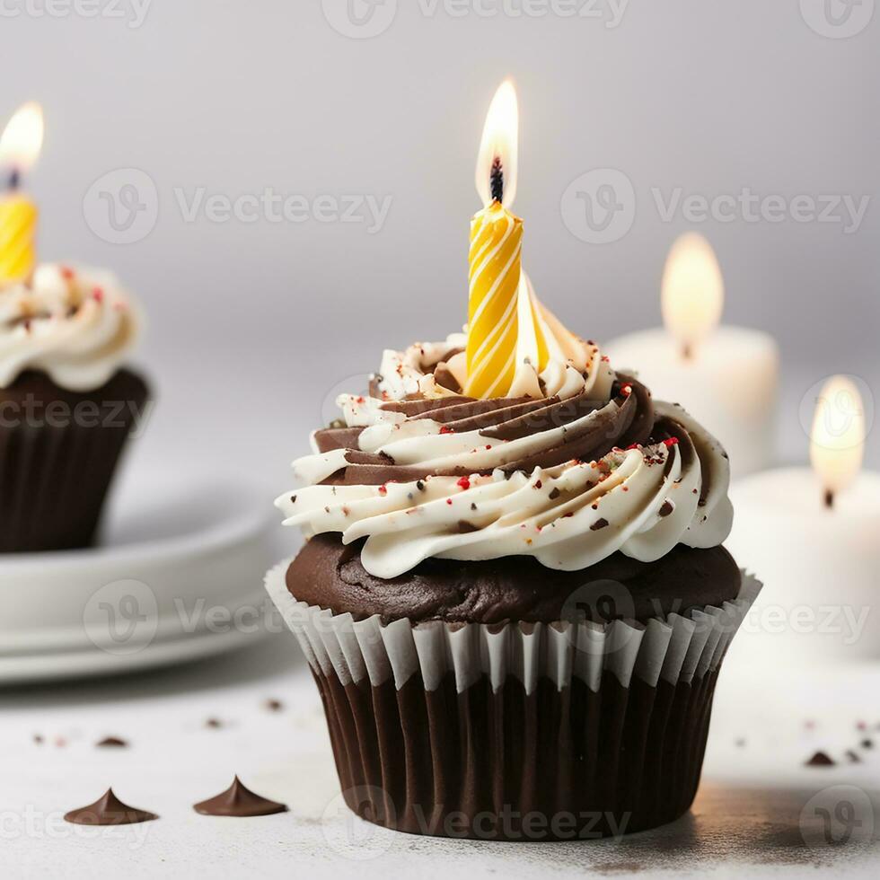 AI Generative  birthday cupcakes with candles photo