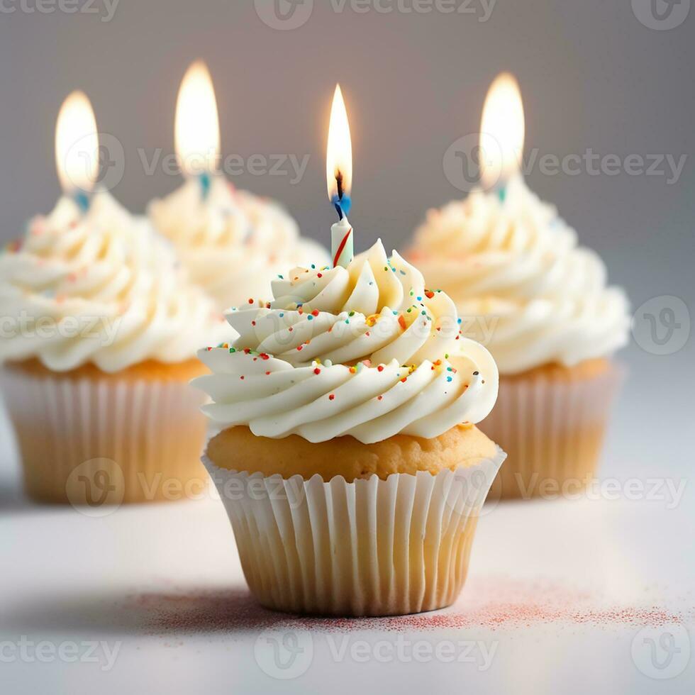 AI generative  birthday cupcakes with candles photo