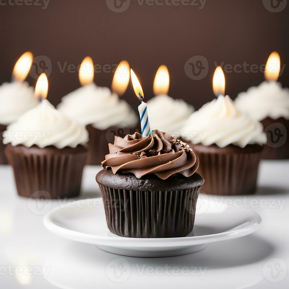 AI generative  birthday cupcakes with candles photo