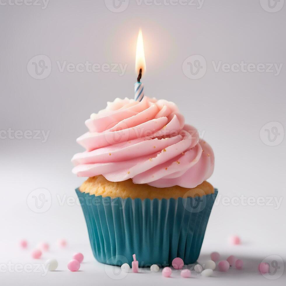 AI Generative Birthday cupcake with candles on top photo