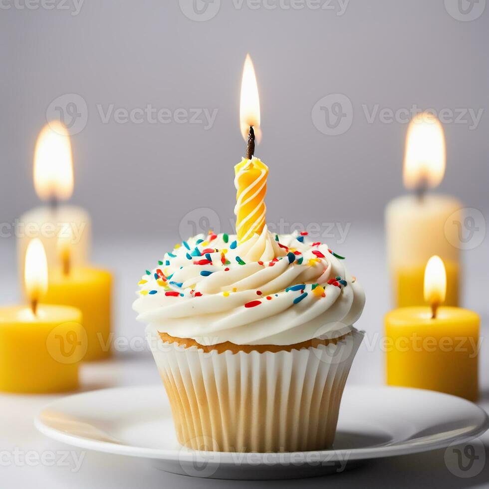Birthday Muffin with candels aI generative photo