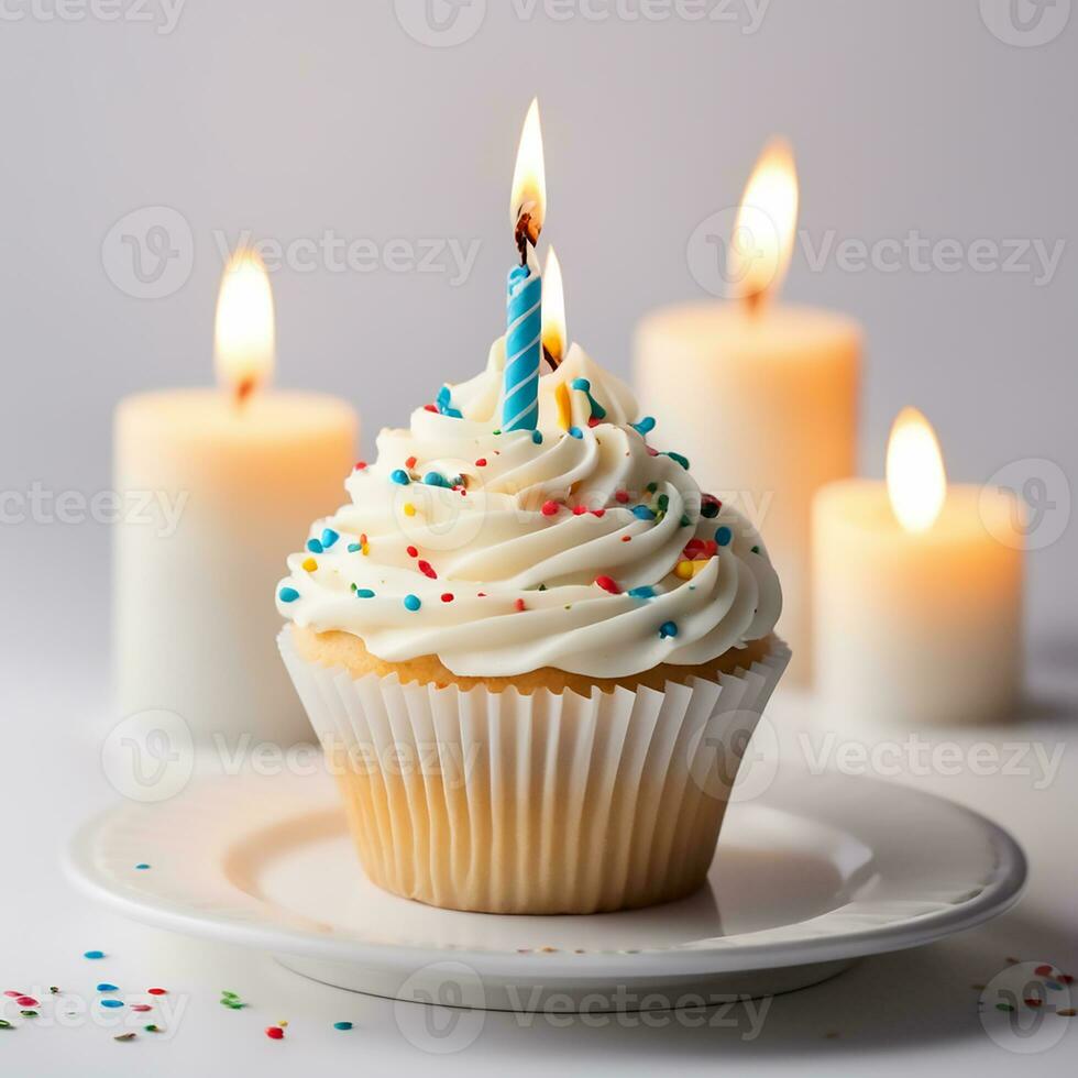 Birthday Muffin with candels aI generative photo
