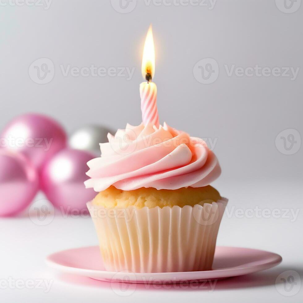 AI Generative Birthday cupcake with candles on top photo