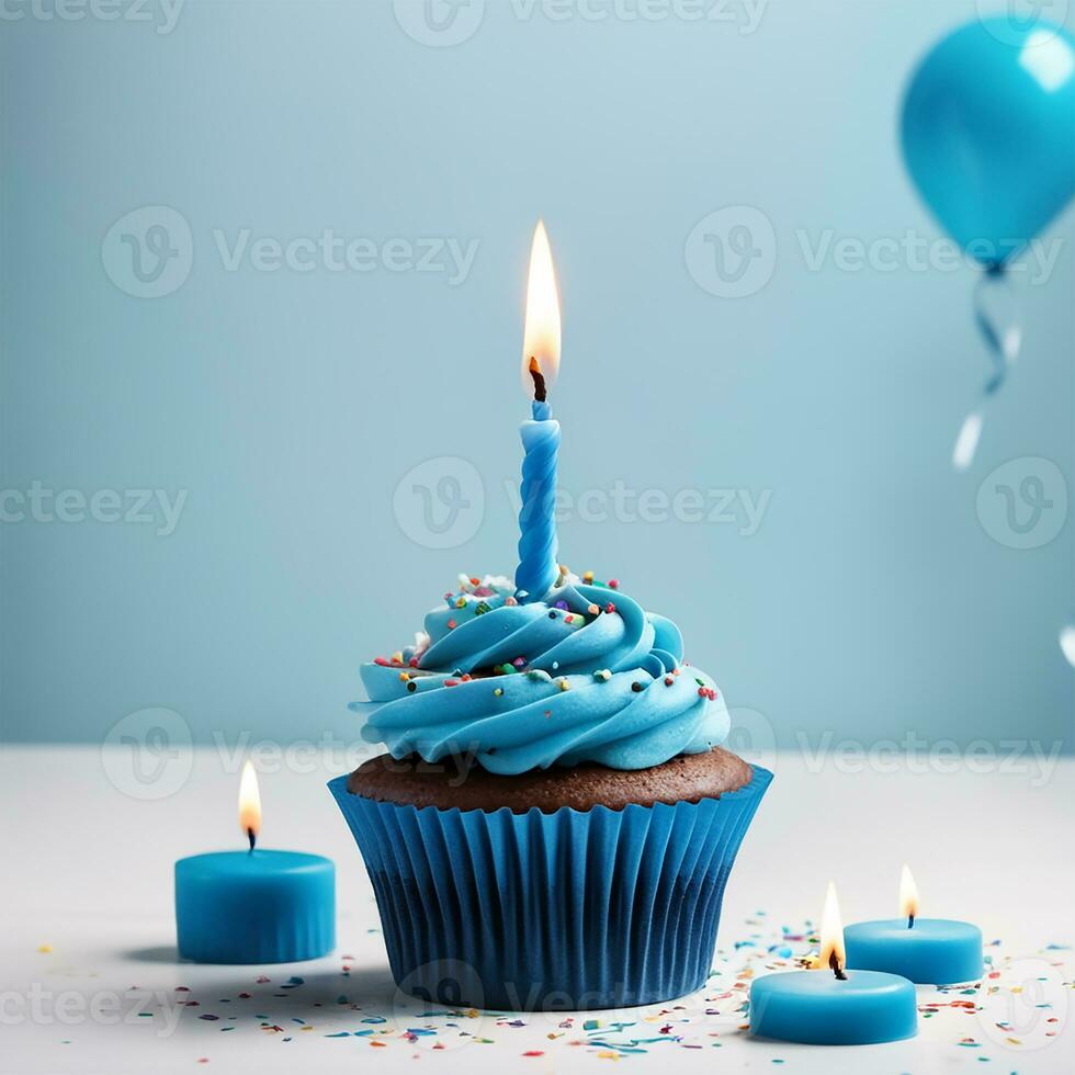 AI Generative Birthday cupcake with candles on top photo