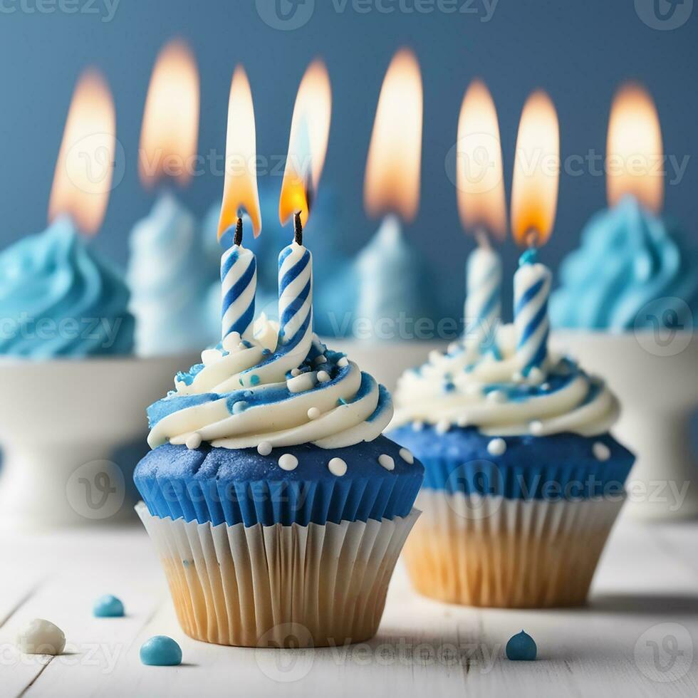 AI generative  birthday cupcakes with candles photo