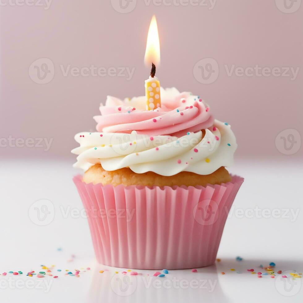 AI Generative Birthday cupcake with candles on top photo