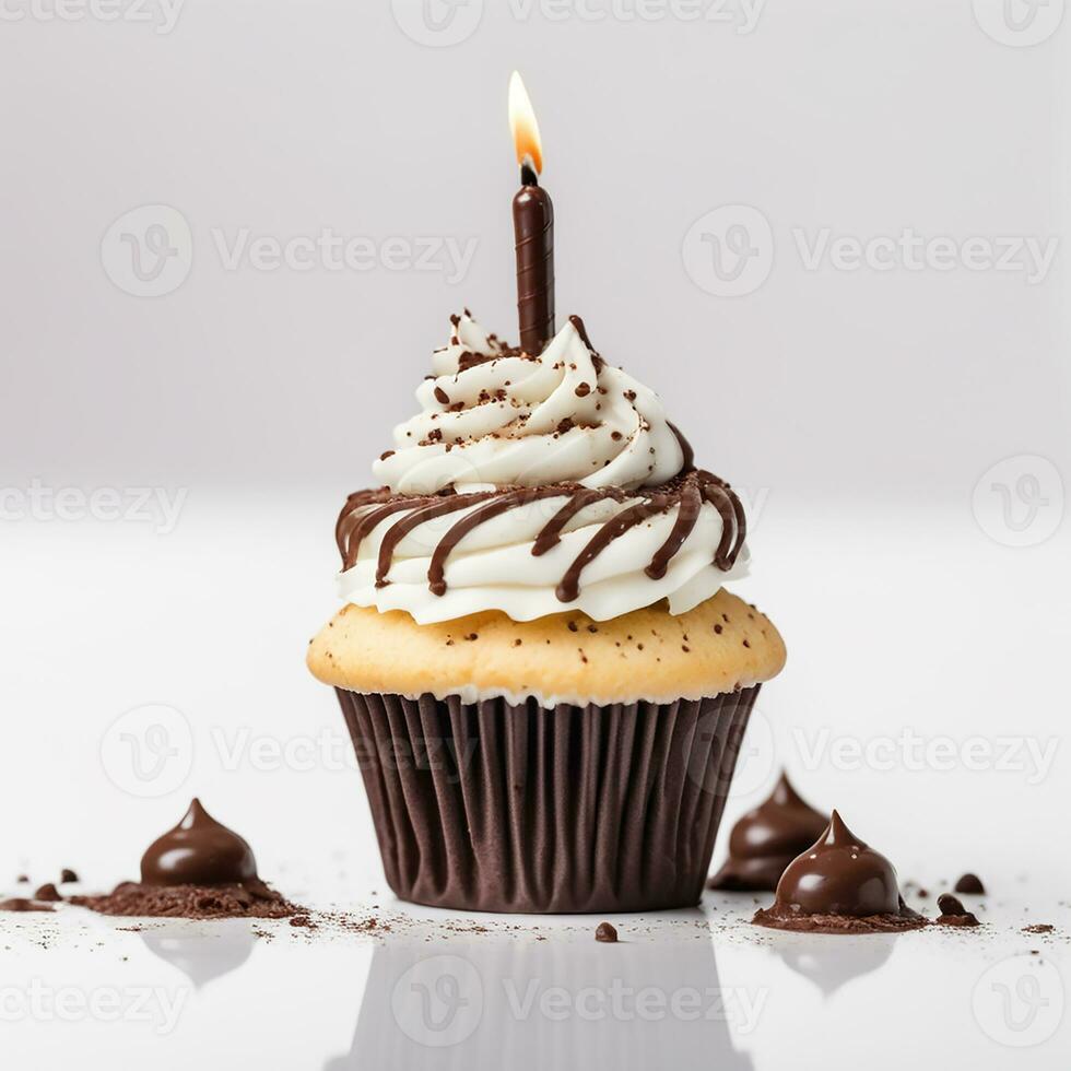AI Generative Birthday cupcake with candles on top photo