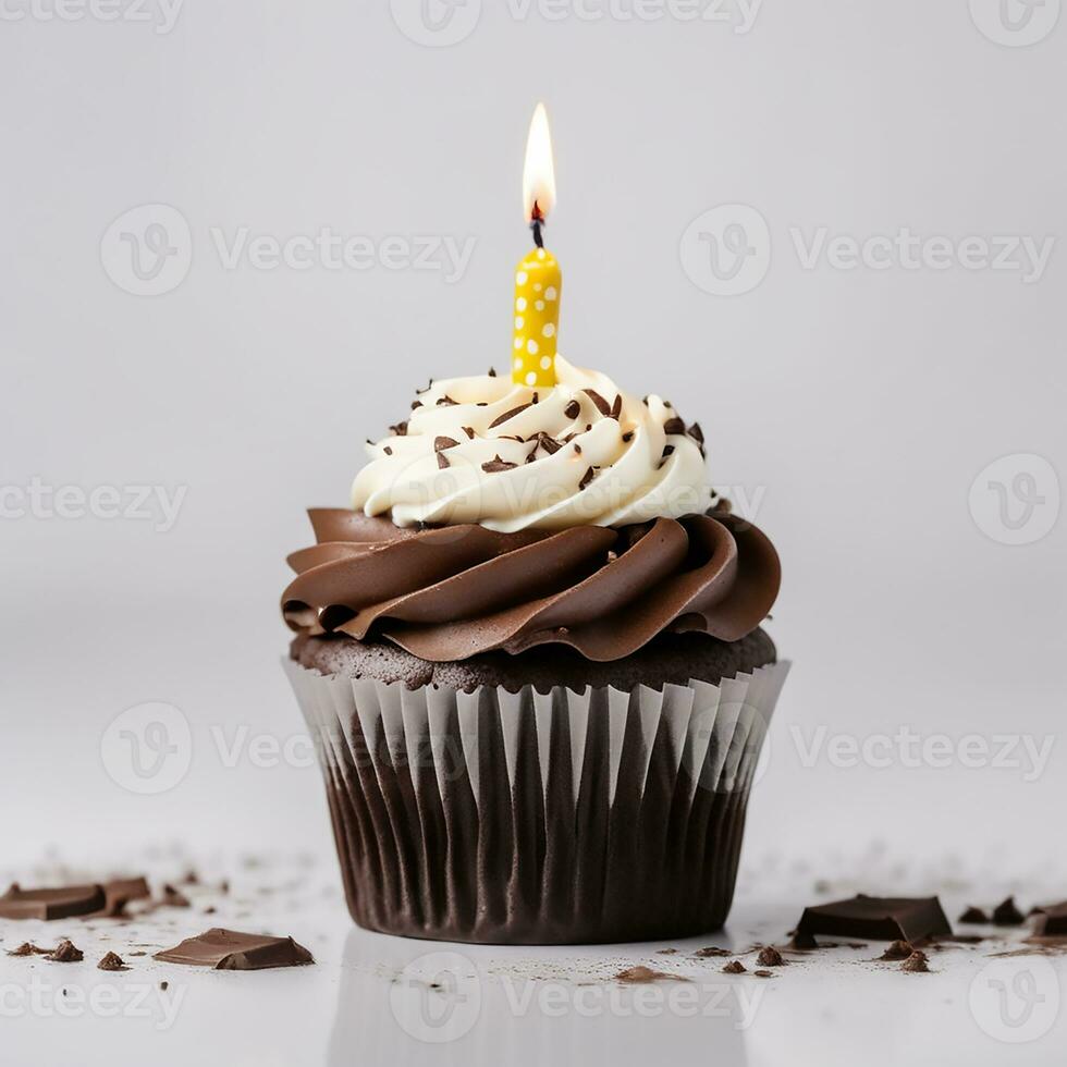 AI Generative Birthday cupcake with candles on top photo