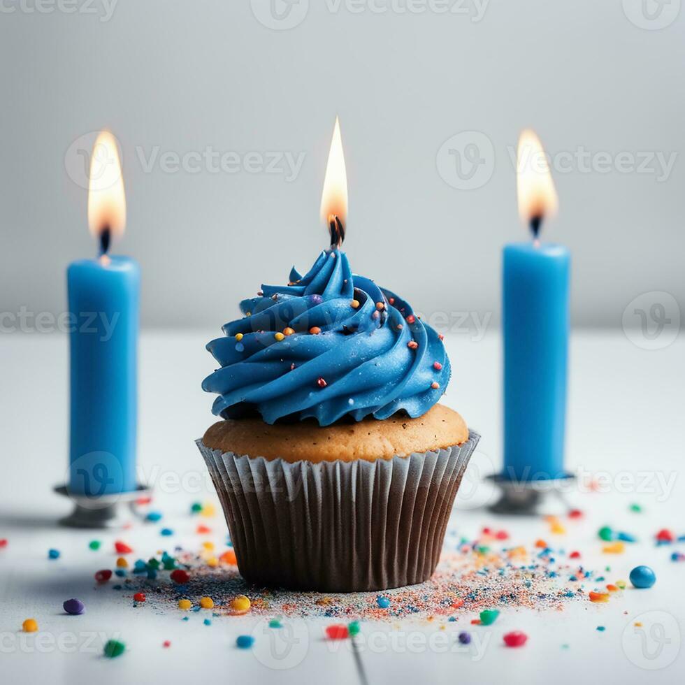 Birthday Muffin with candels aI generative photo