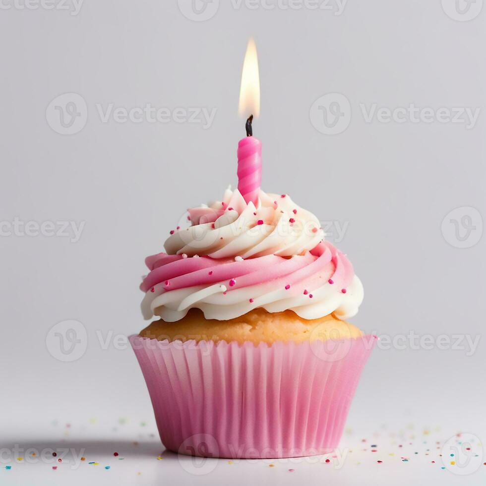 AI Generative Birthday cupcake with candles on top photo