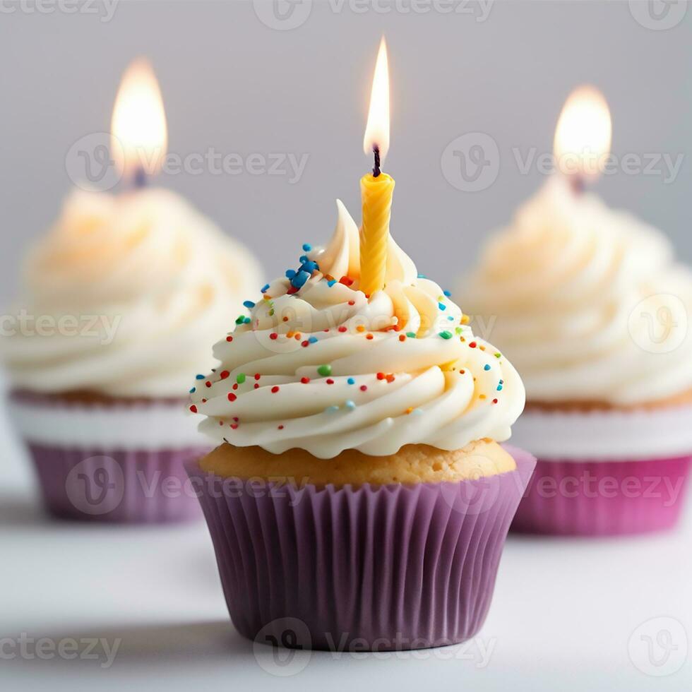 AI generative  birthday cupcakes with candles photo