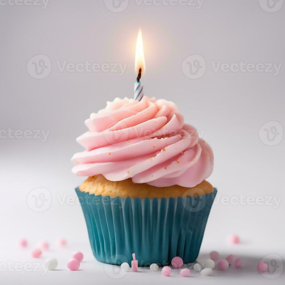 AI Generative Birthday cupcake with candles on top photo