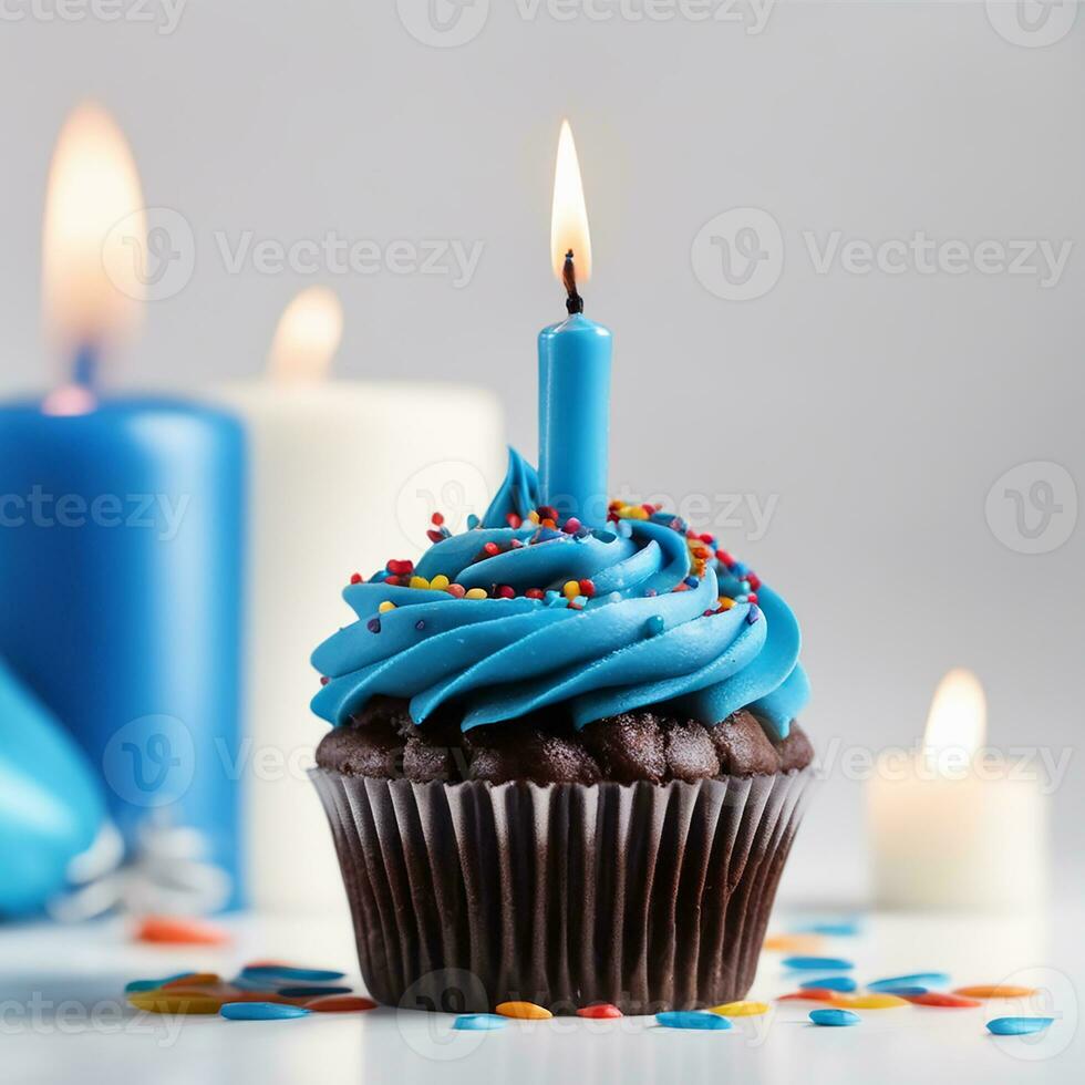 AI Generative Birthday cupcake with candles on top photo