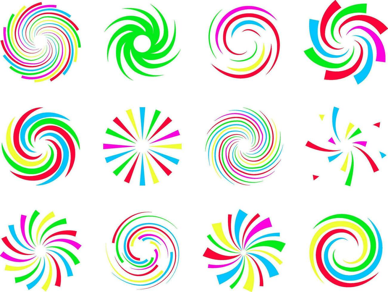 Colorful festive spirals twist and swirls fireworks set vector