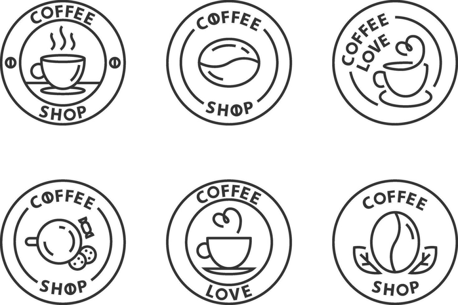 Set of coffee logo design for coffeeshop or cafe. Espresso or cappuccino vector sign. Creative logotype, trendy line icon.