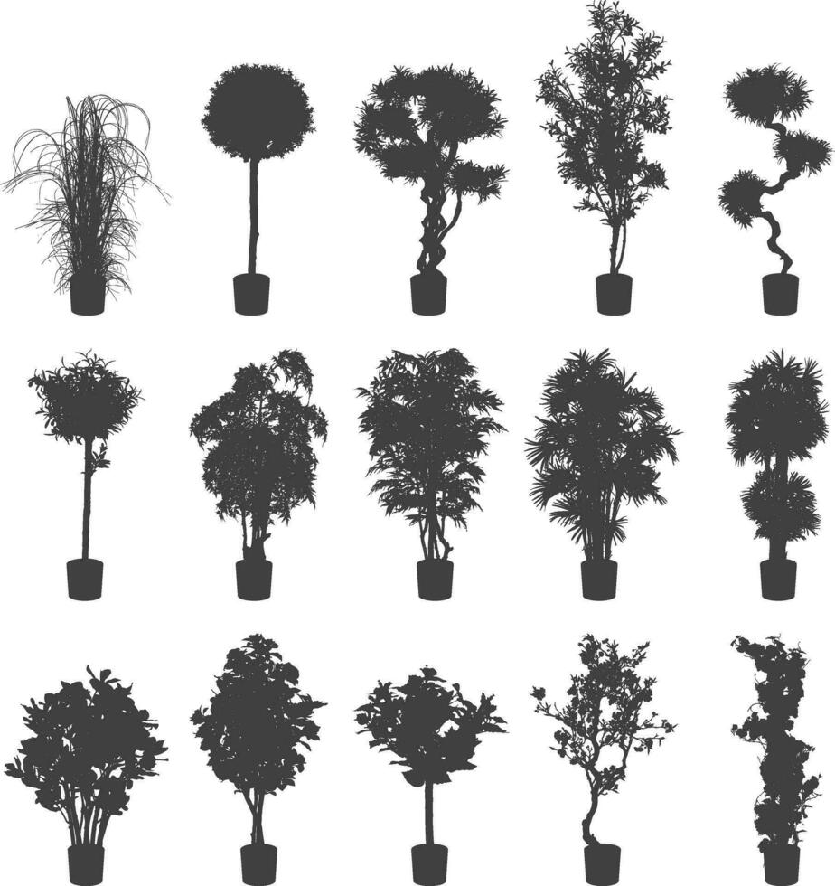 casa y oficina plantas silueta conjunto vector