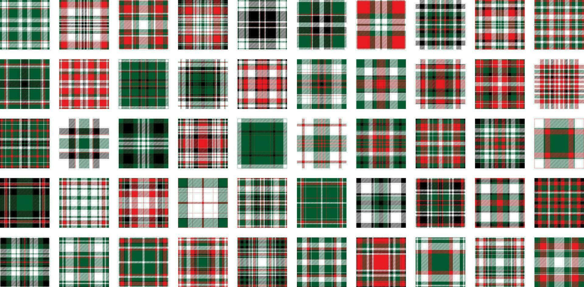 Christmas Pattern seamless of green, red and white vector plaid. Set Holiday background for greeting card, wrapping paper print or winter decor wallpaper.