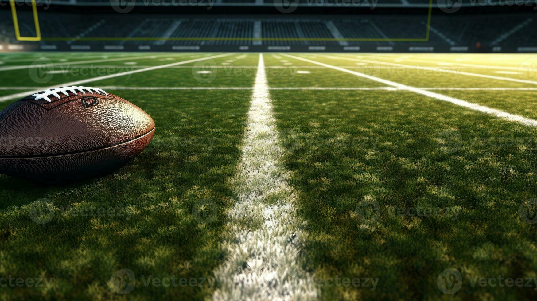 ai generative American football ball against american football field under spotlights 3d photo