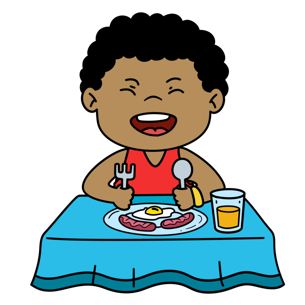 linda pequeño chico dibujos animados comiendo png