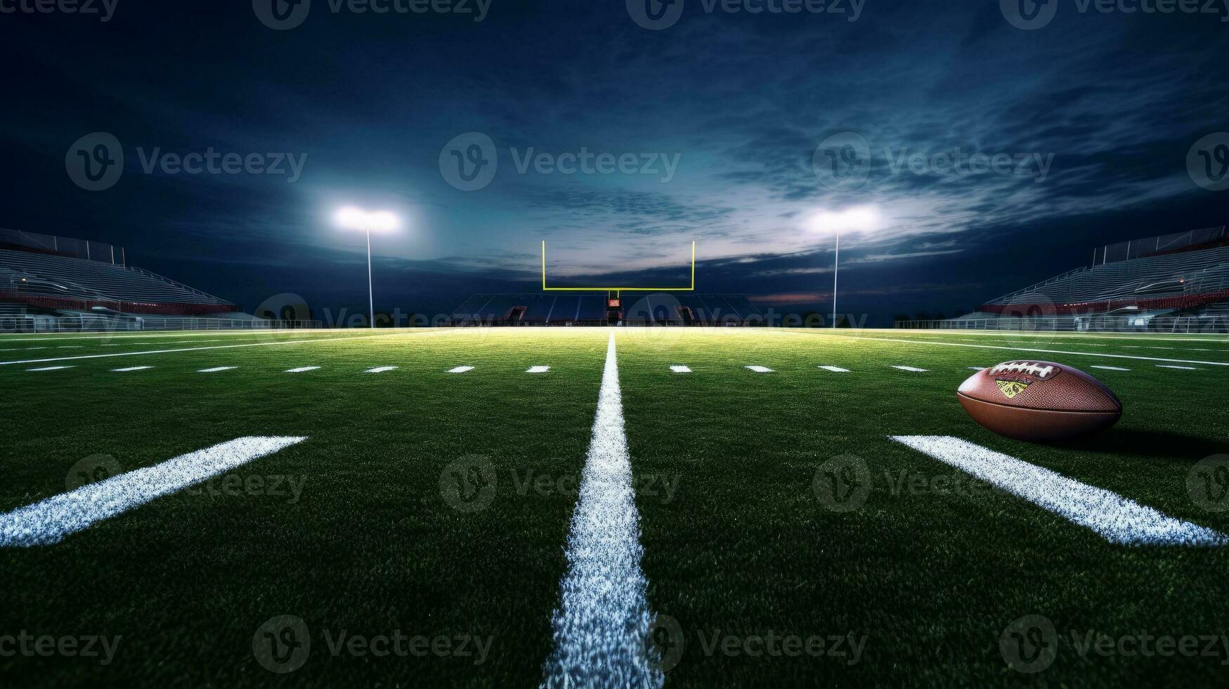 ai generative 3D rendering of an american football field with lights at night photo