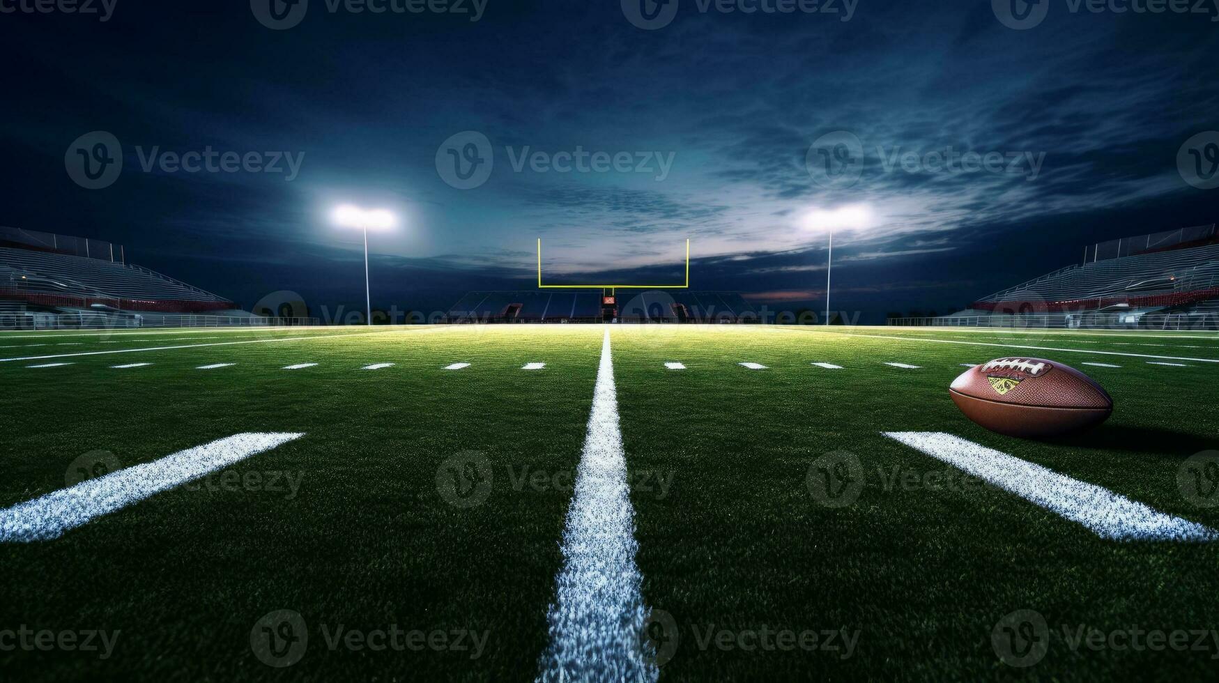 ai generative 3D rendering of an american football field with lights at night photo