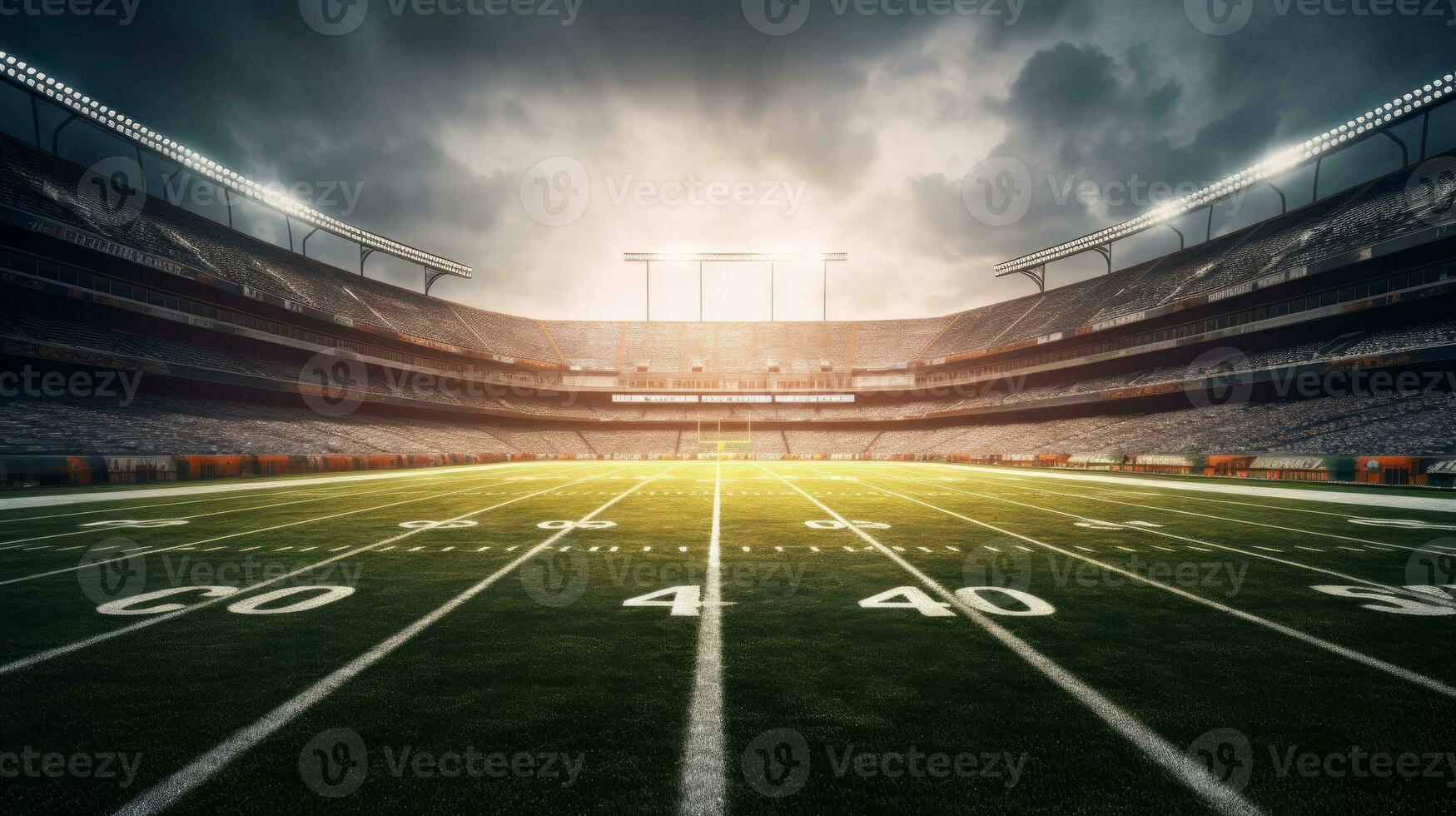 ai generative 3d render of a large football stadium with a green grass field photo