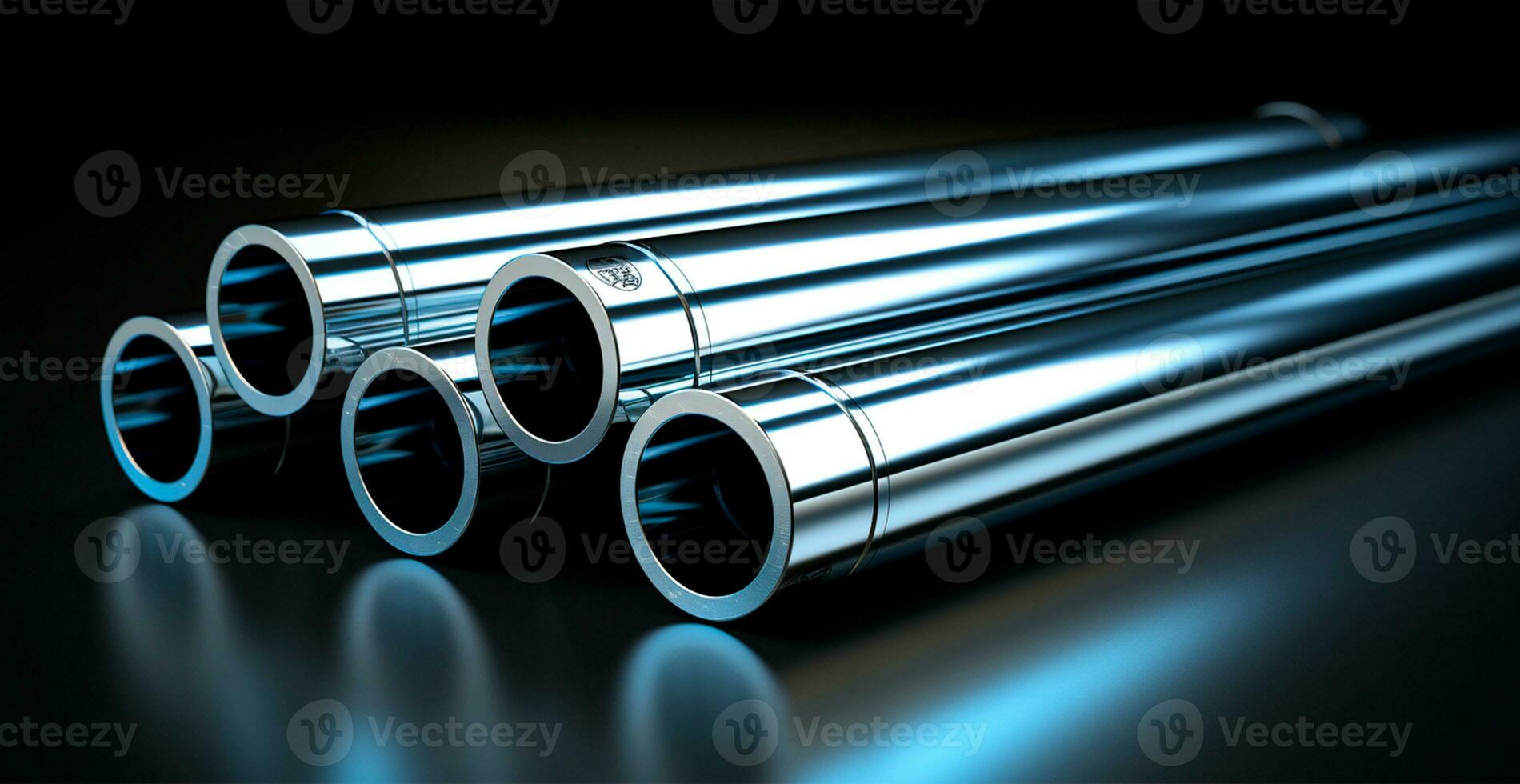 High quality galvanized steel pipe or aluminum and chrome stainless steel pipes in stack - AI generated image photo