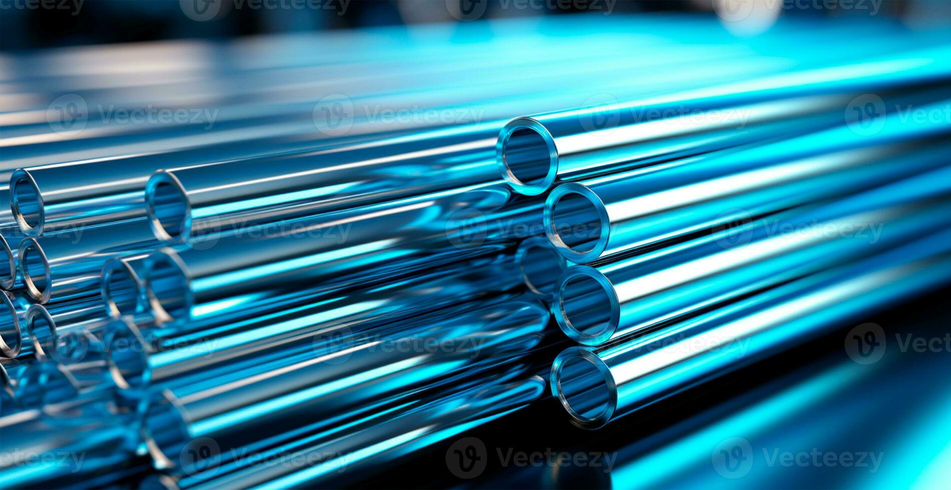 High quality galvanized steel pipe or aluminum and chrome stainless steel pipes in stack - AI generated image photo