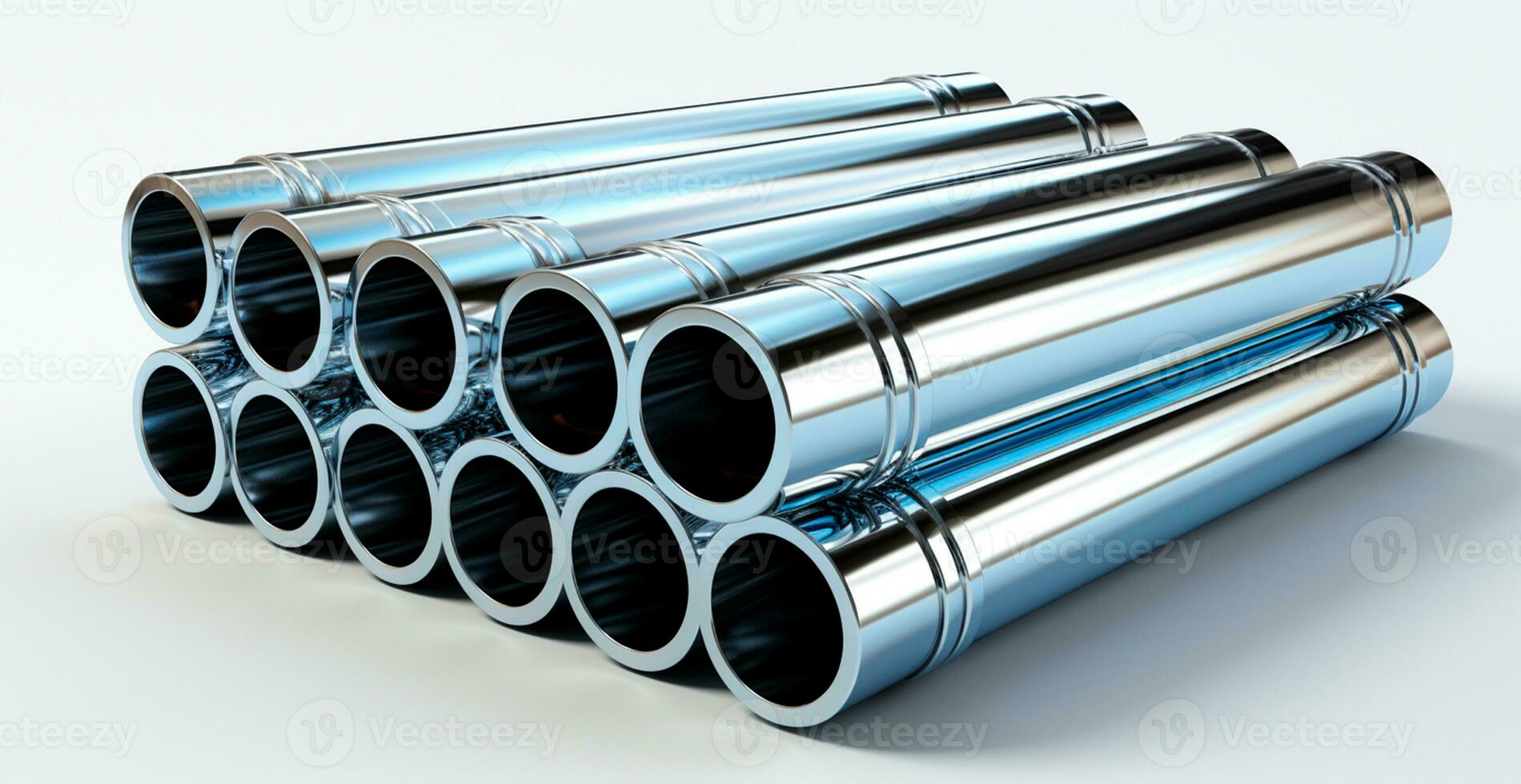 High quality galvanized steel pipe or aluminum and chrome stainless steel pipes in stack - AI generated image photo