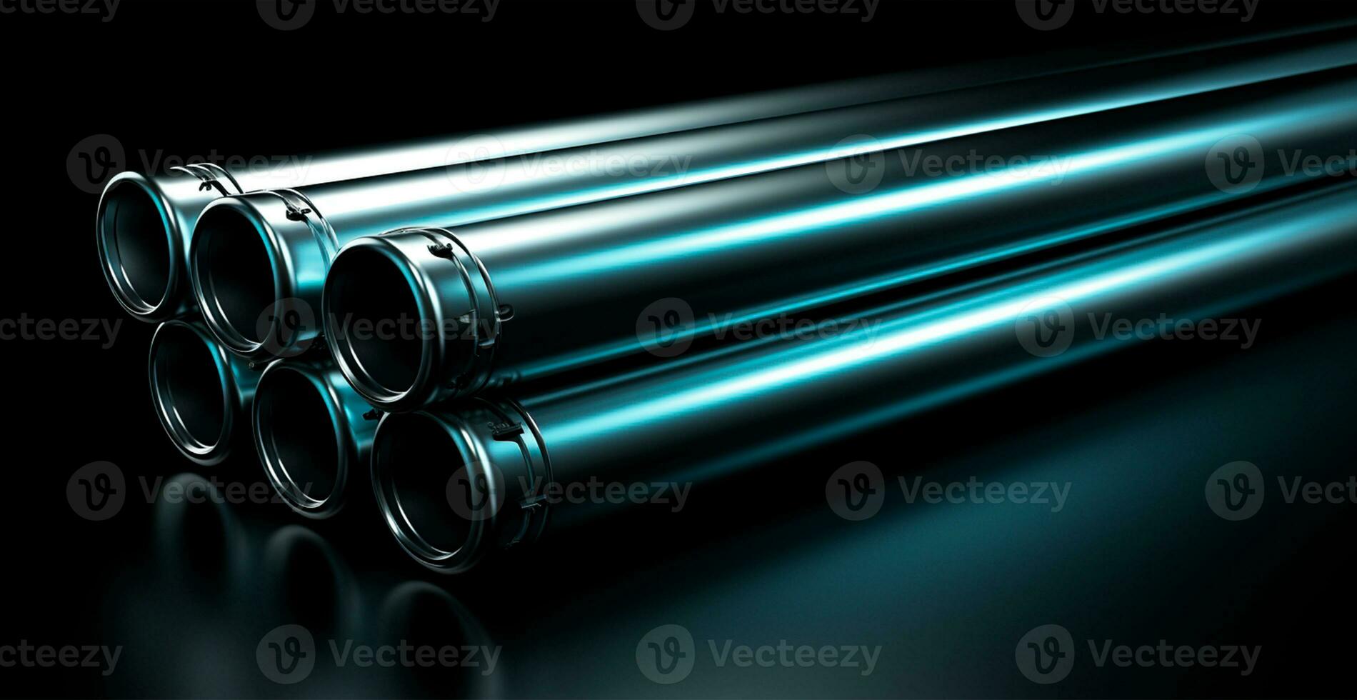 High quality galvanized steel pipe or aluminum and chrome stainless steel pipes in stack - AI generated image photo