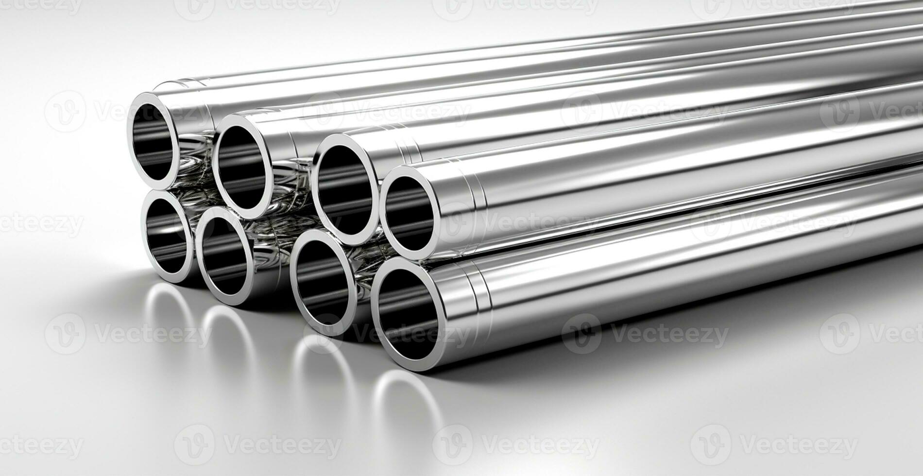 High quality galvanized steel pipe or aluminum and chrome stainless steel pipes in stack - AI generated image photo