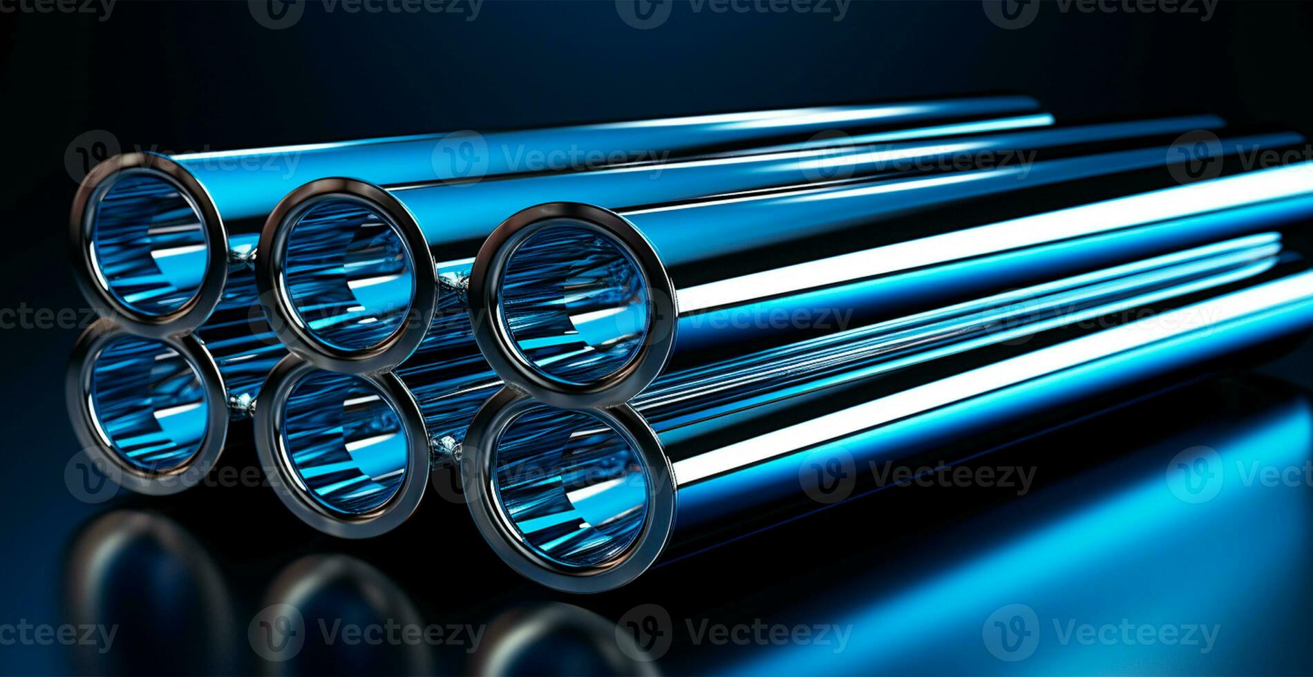 High quality galvanized steel pipe or aluminum and chrome stainless steel pipes in stack - AI generated image photo