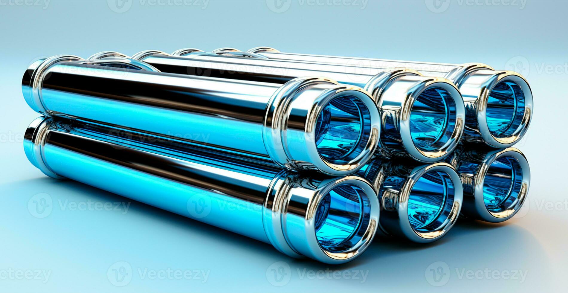 High quality galvanized steel pipe or aluminum and chrome stainless steel pipes in stack - AI generated image photo