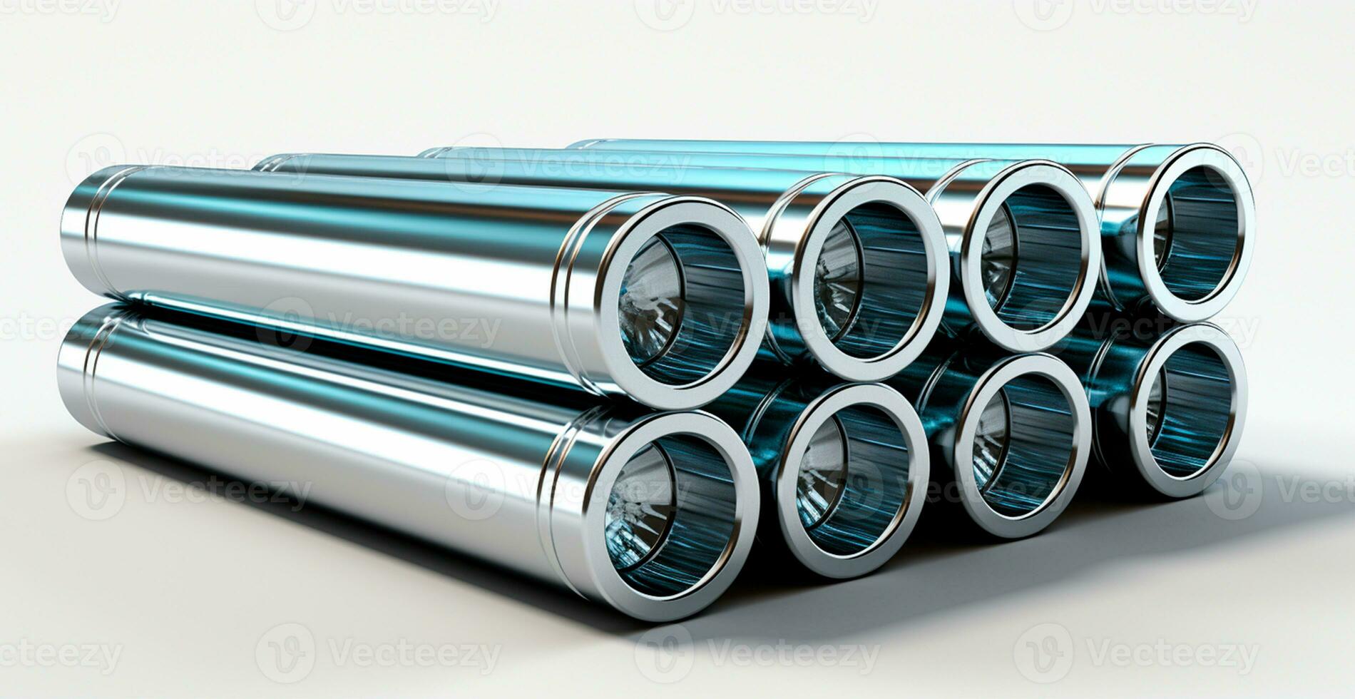 High quality galvanized steel pipe or aluminum and chrome stainless steel pipes in stack - AI generated image photo