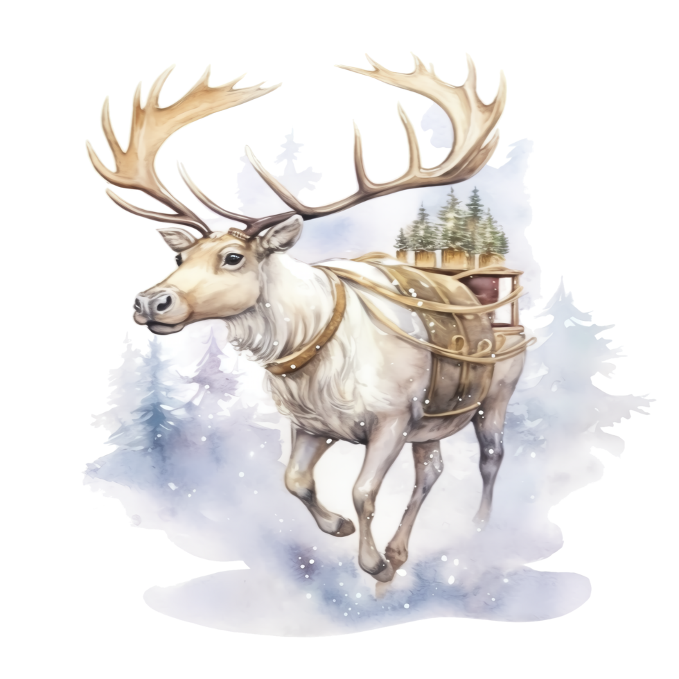 Watercolor Christmas deer with sled Sublimation. ai generated png