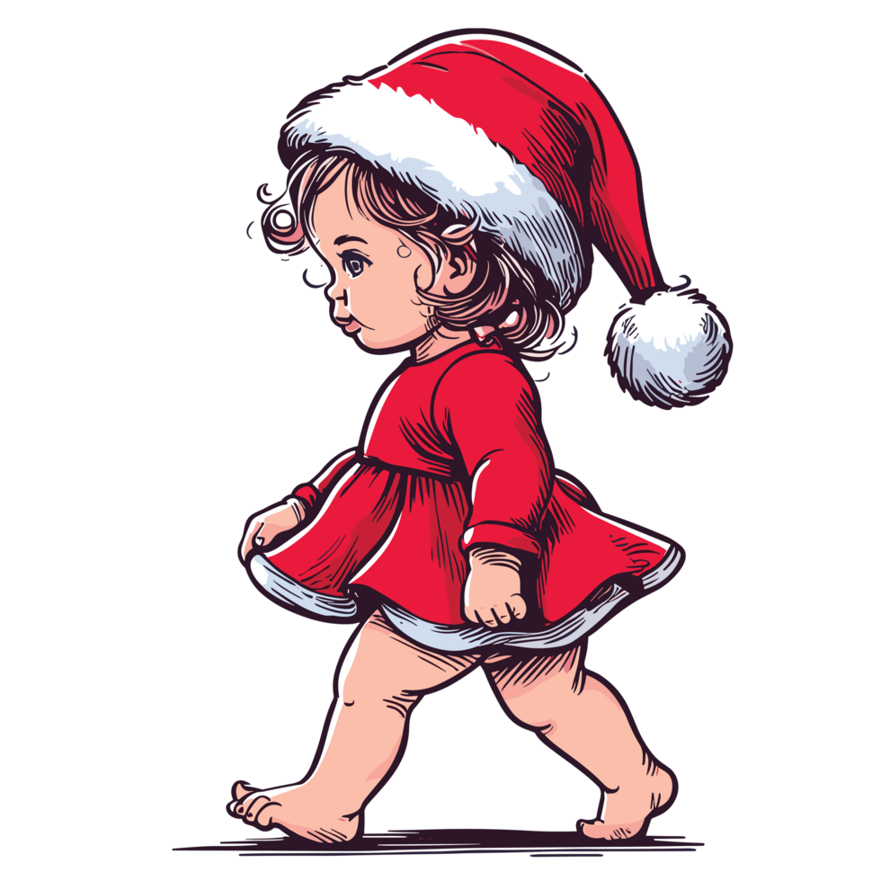 Cute Baby Girl Wearing Santa Hat - Ai Generative png