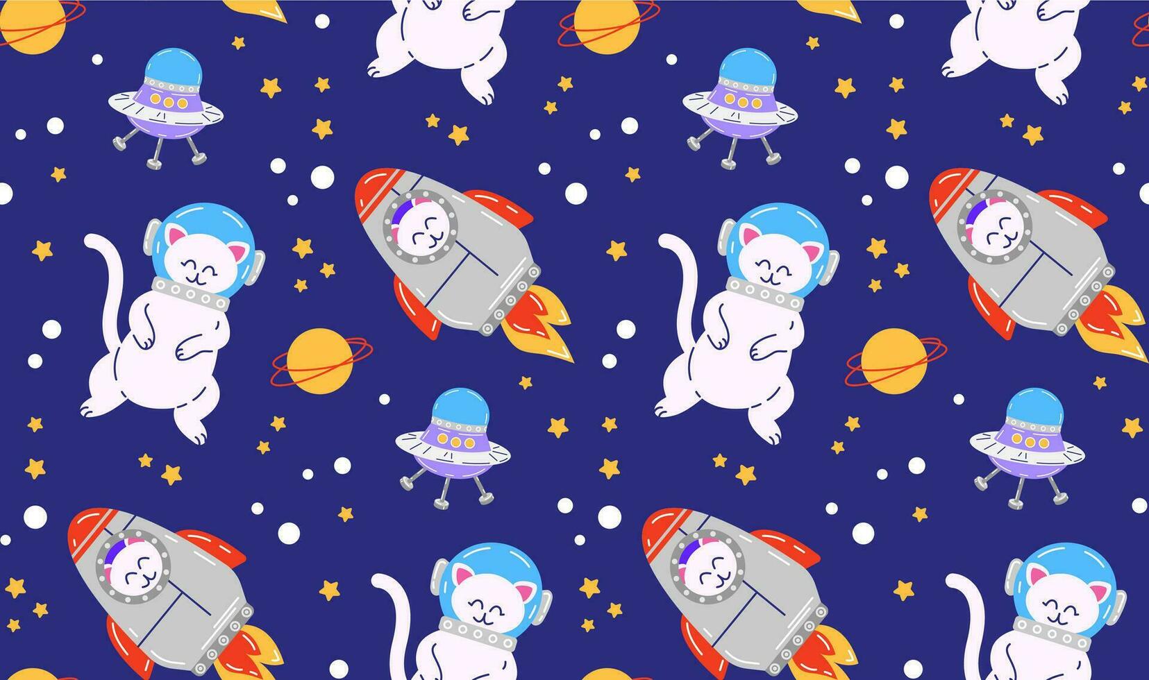 Colorful seamless pattern with pets. Vector background with cute cats in space. Childish abstract print. Pet pattern. Isolated background.