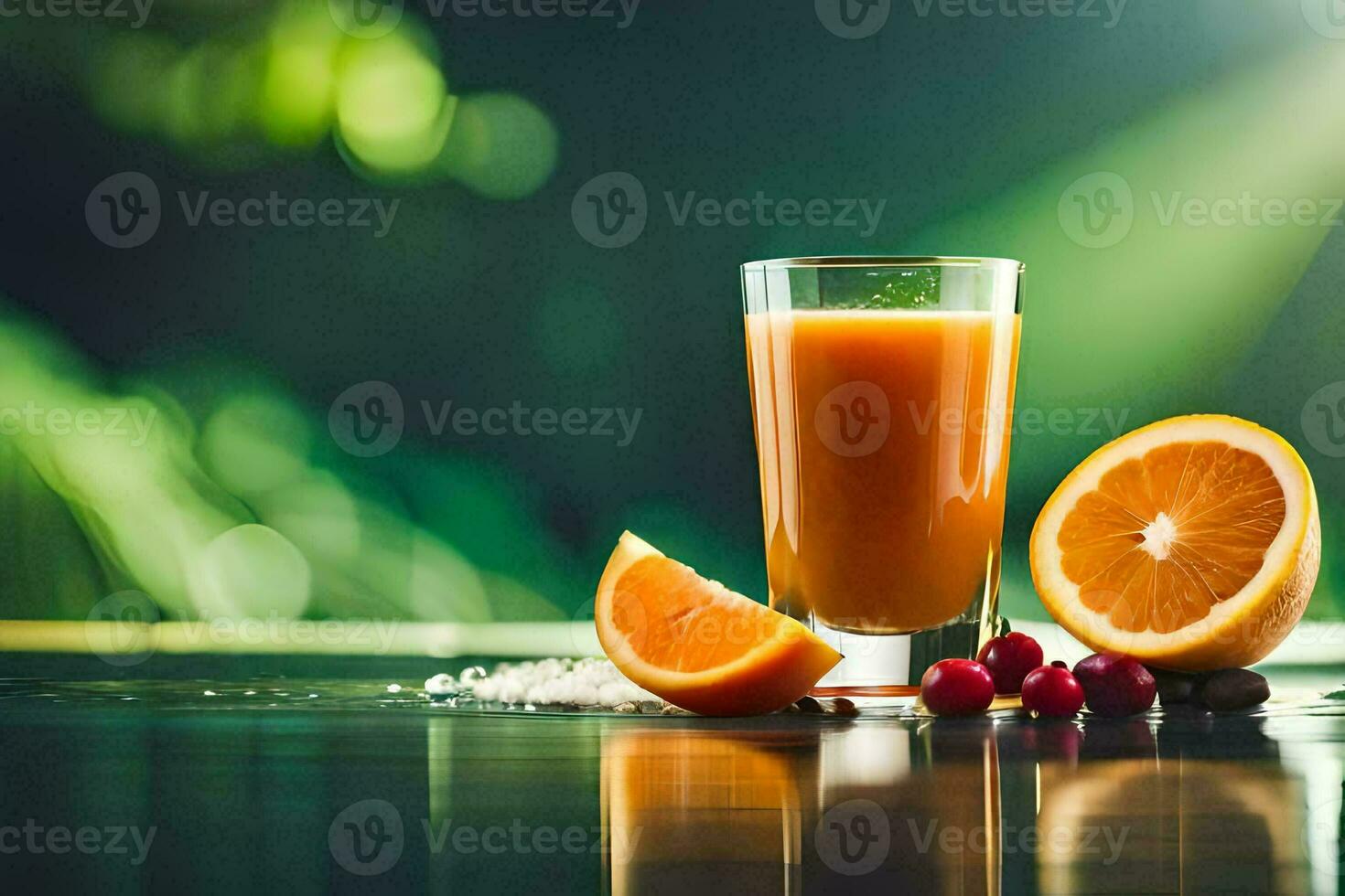 an orange juice with cranberries and slices on a table. AI-Generated photo