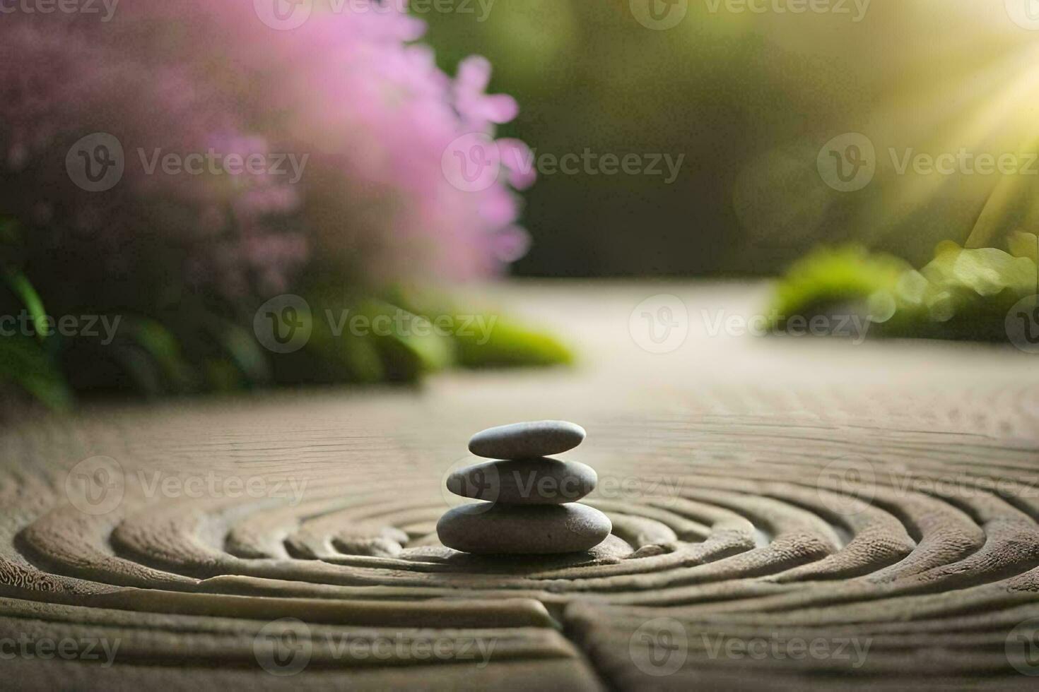 a stone circle with a stone in the middle. AI-Generated photo
