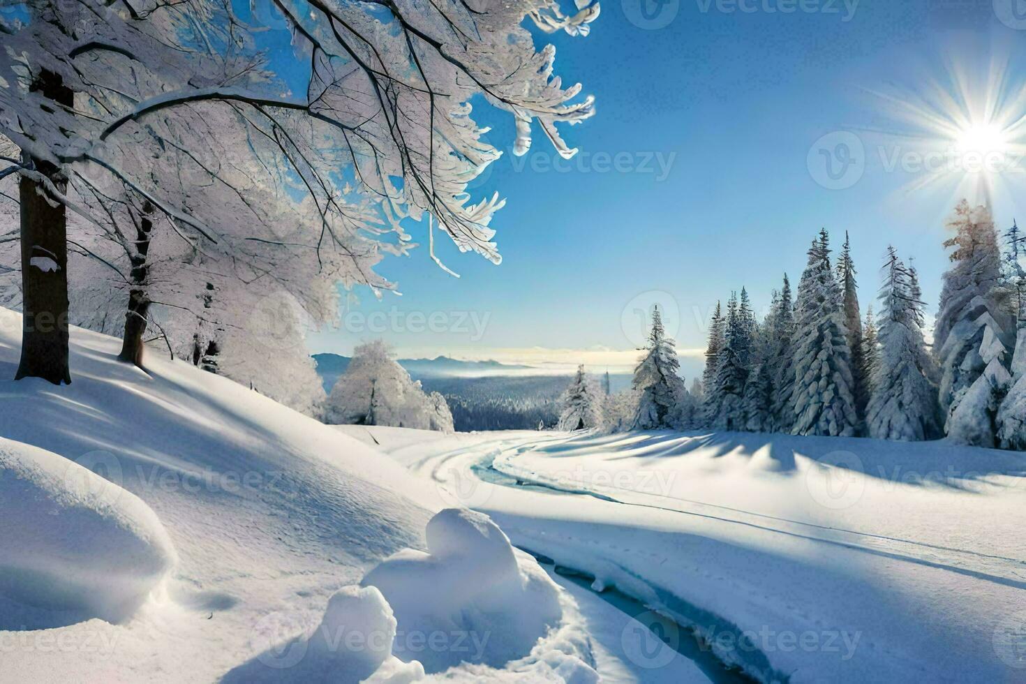 winter landscape with trees and snow. AI-Generated photo