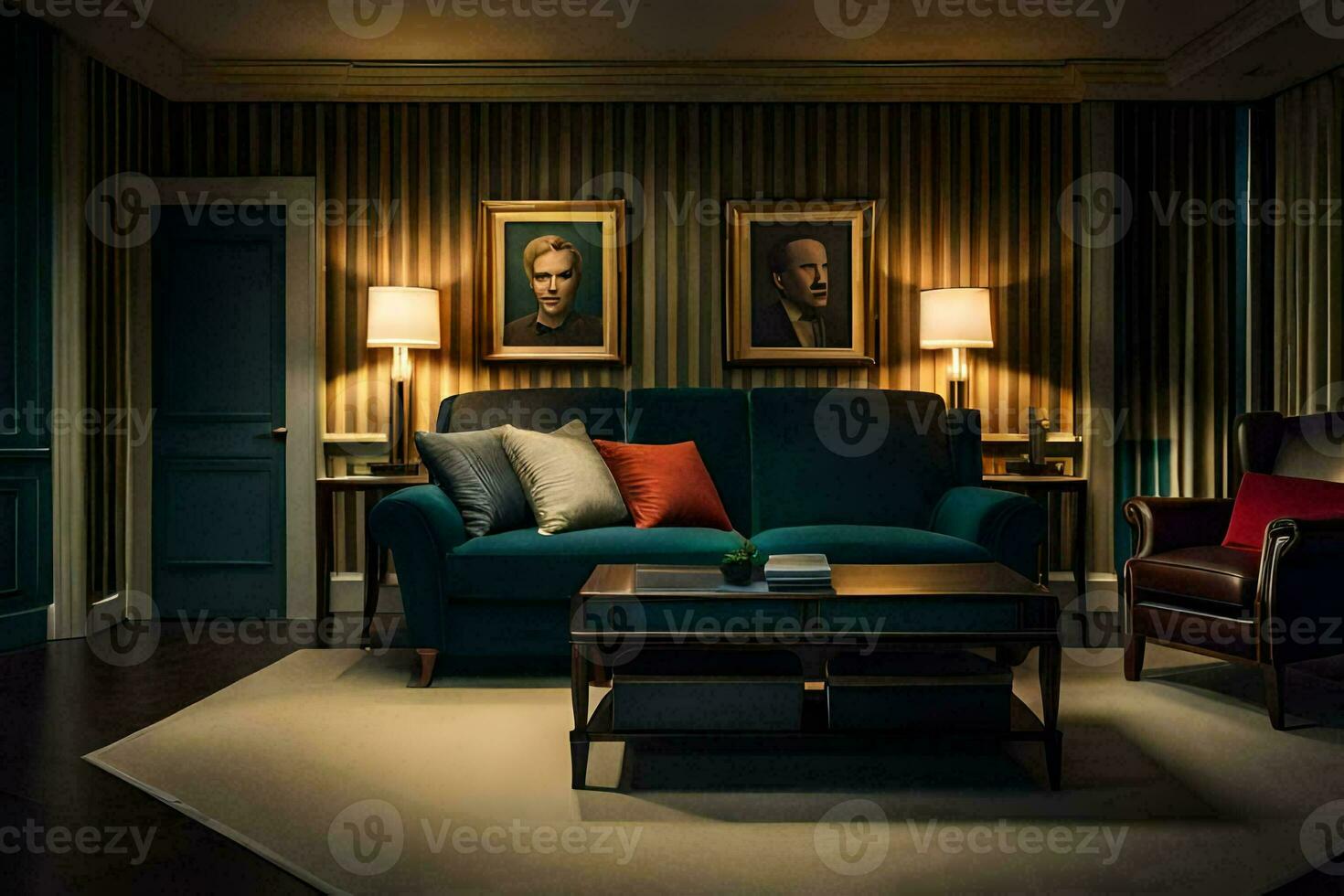 the living room has two chairs and a couch. AI-Generated photo