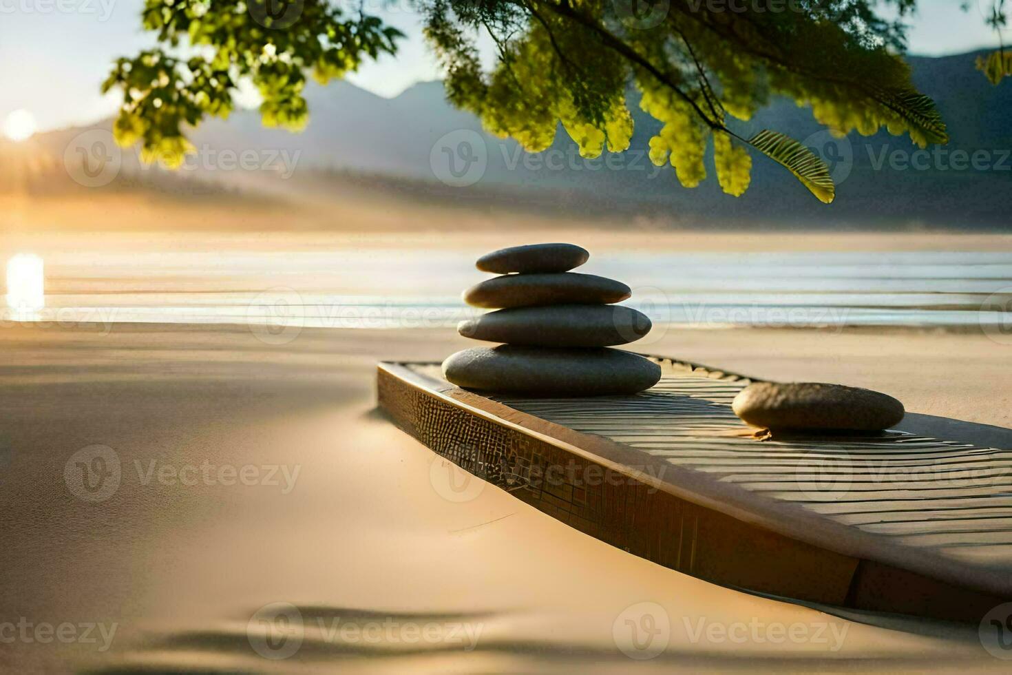 zen stones on the beach. AI-Generated photo