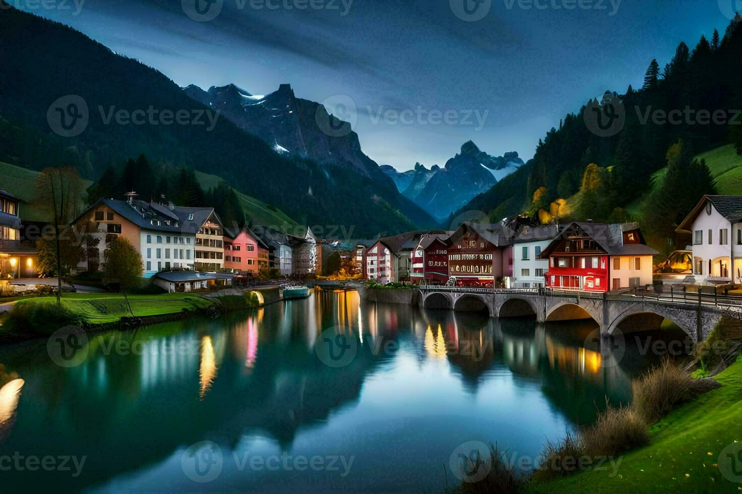 the village of altenburg in the alps at night. AI-Generated photo